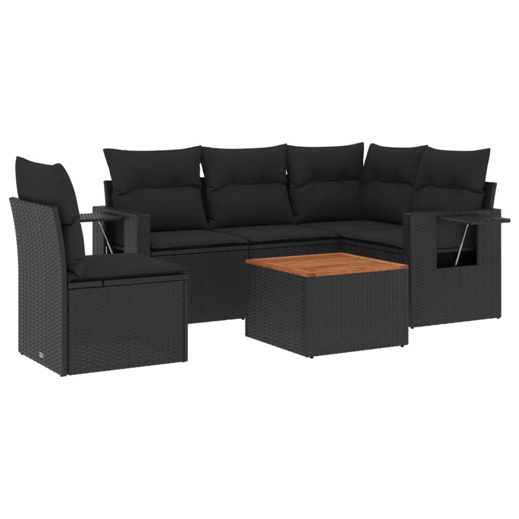 Set mobilier de grădină cu perne, 6 piese, negru, poliratan