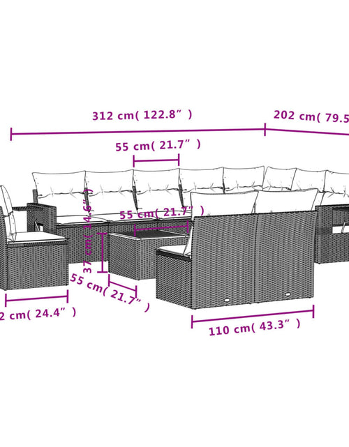 Загрузите изображение в средство просмотра галереи, Set canapele de grădină cu perne, 11 piese, bej, poliratan
