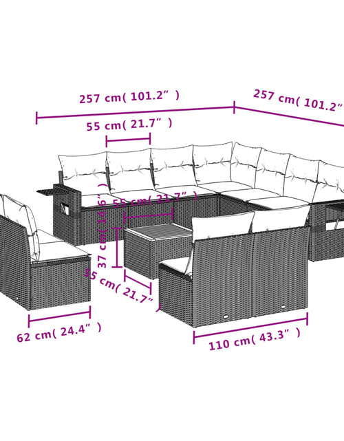 Încărcați imaginea în vizualizatorul Galerie, Set canapele de grădină, 12 piese, cu perne, negru, poliratan
