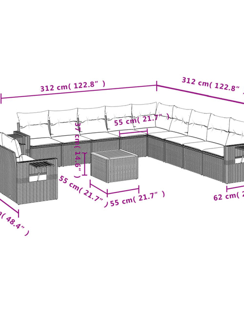 Încărcați imaginea în vizualizatorul Galerie, Set canapele de grădină cu perne, 12 piese, bej, poliratan
