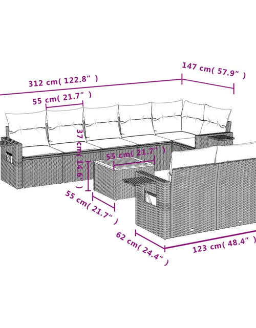 Загрузите изображение в средство просмотра галереи, Set canapele de grădină, 9 piese, cu perne, bej, poliratan

