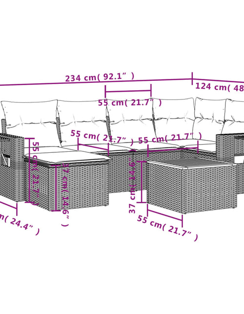 Încărcați imaginea în vizualizatorul Galerie, Set canapele de grădină, 7 piese, cu perne, bej, poliratan
