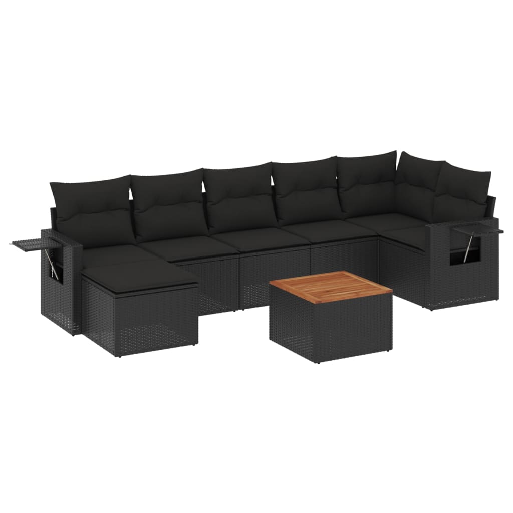 Set mobilier de grădină cu perne, 8 piese, negru, poliratan