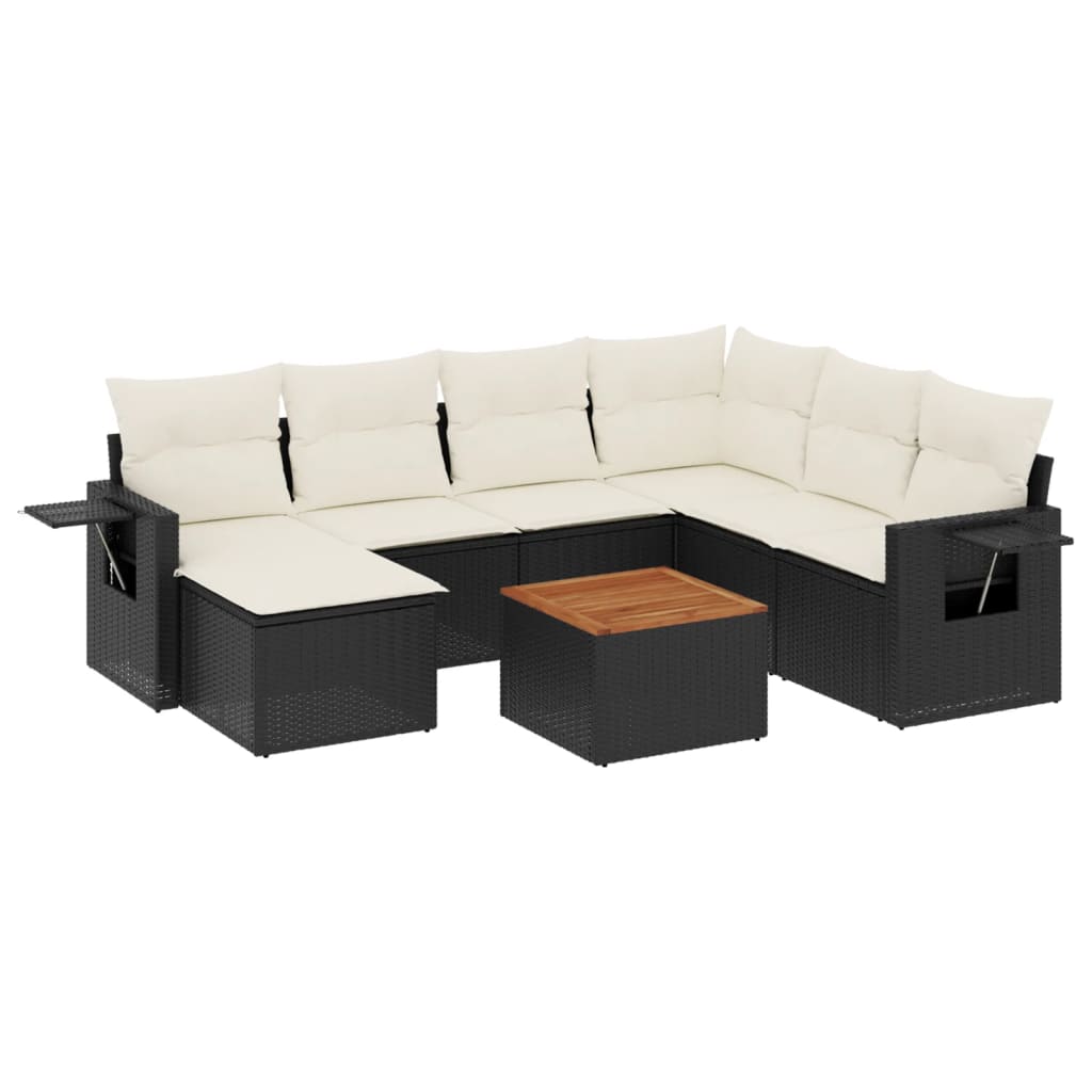 Set mobilier de grădină cu perne, 8 piese, negru, poliratan