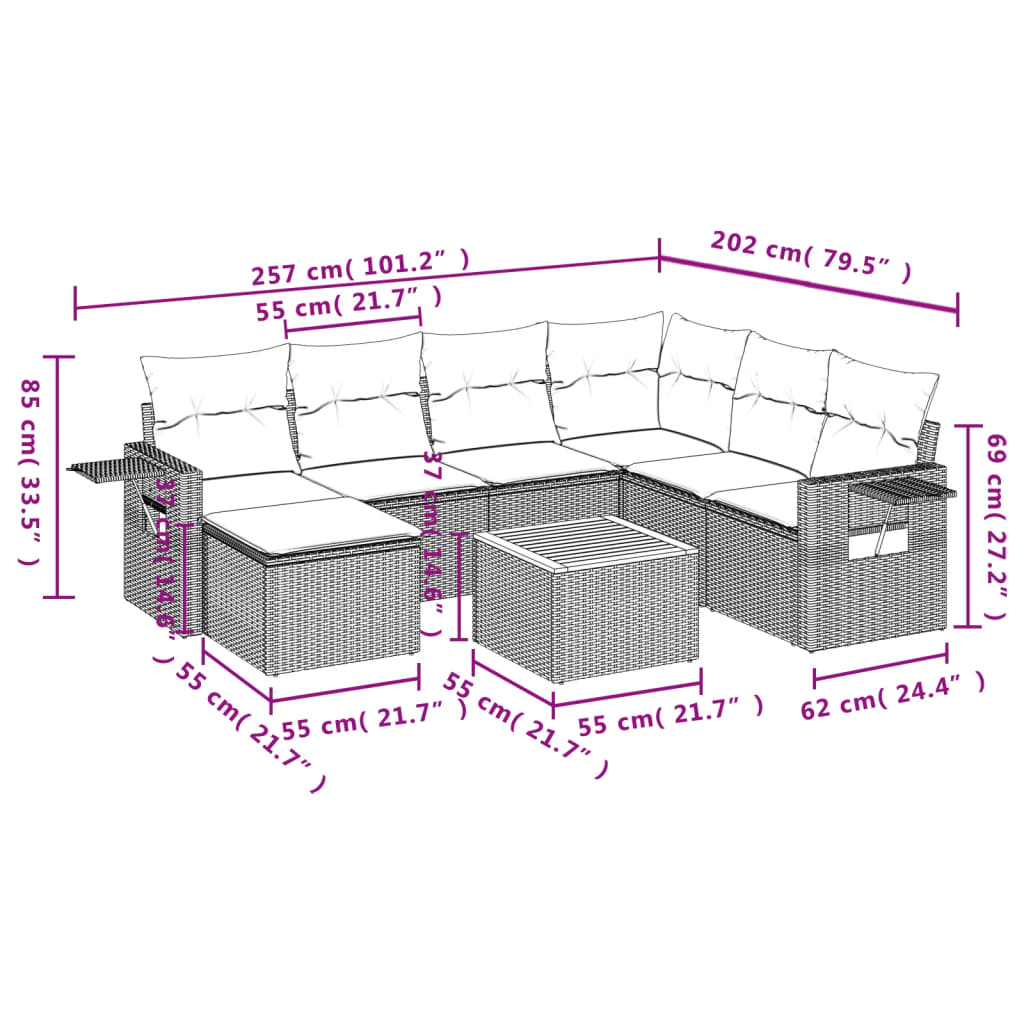 Set mobilier de grădină cu perne, 8 piese, negru, poliratan