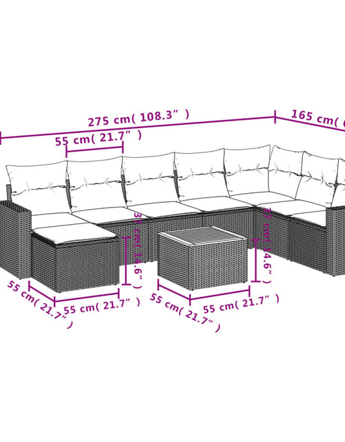 Încărcați imaginea în vizualizatorul Galerie, Set mobilier de grădină cu perne, 9 piese, negru, poliratan
