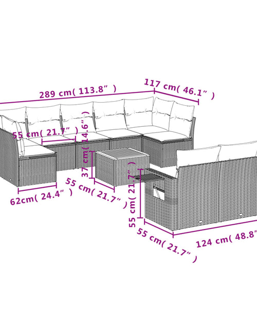 Încărcați imaginea în vizualizatorul Galerie, Set canapele de grădină, 10 piese, cu perne, bej, poliratan
