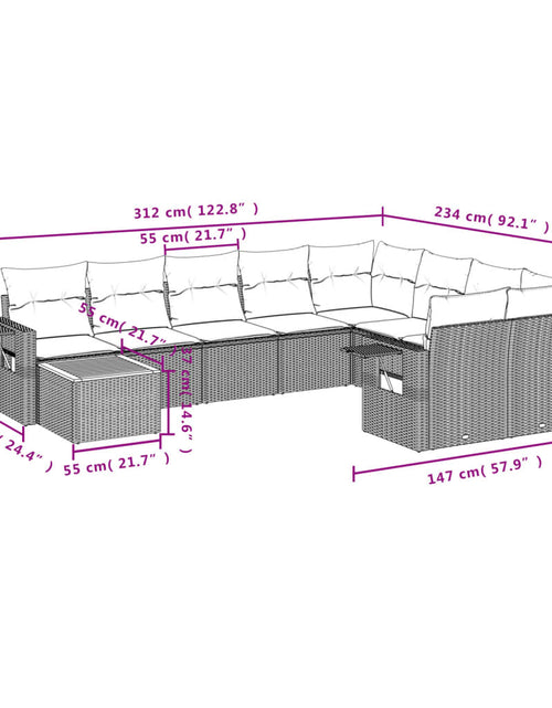 Încărcați imaginea în vizualizatorul Galerie, Set mobilier de grădină cu perne, 10 piese, gri, poliratan
