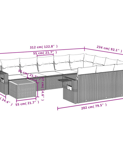 Încărcați imaginea în vizualizatorul Galerie, Set canapele de grădină, 11 piese, cu perne, bej, poliratan
