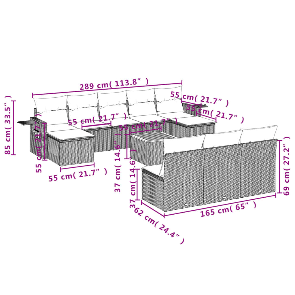 Set canapele de grădină, 11 piese, cu perne, bej, poliratan