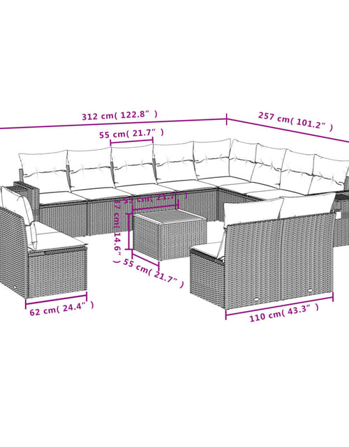 Загрузите изображение в средство просмотра галереи, Set mobilier de grădină cu perne, 13 piese, negru, poliratan
