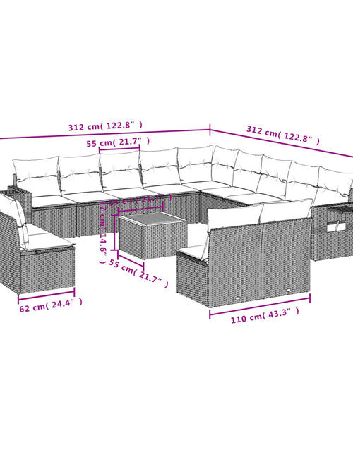 Загрузите изображение в средство просмотра галереи, Set canapele de grădină, 14 piese, cu perne, bej, poliratan
