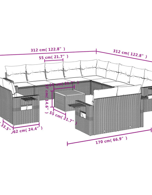 Загрузите изображение в средство просмотра галереи, Set canapele de grădină, 14 piese, cu perne, bej, poliratan
