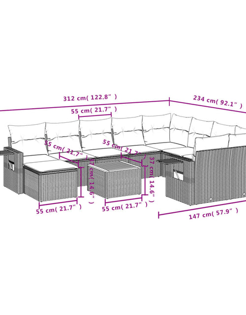 Încărcați imaginea în vizualizatorul Galerie, Set canapele de grădină, 11 piese, cu perne, bej, poliratan
