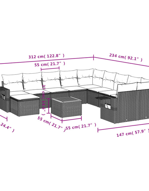Загрузите изображение в средство просмотра галереи, Set canapele de grădină, 12 piese, cu perne, negru, poliratan
