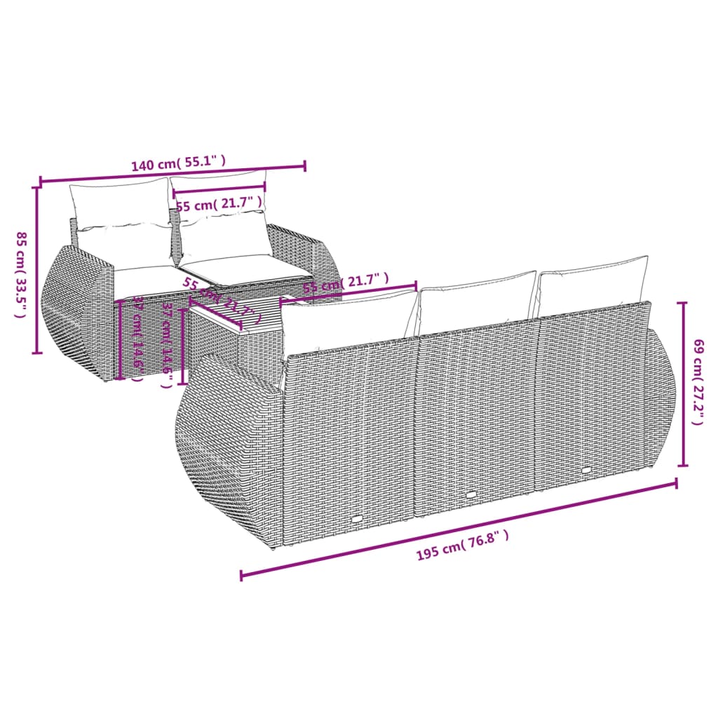 Set mobilier de grădină cu perne, 6 piese, negru, poliratan