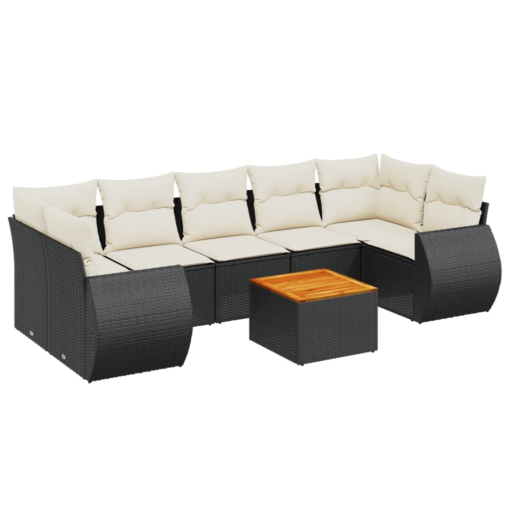 Set mobilier de grădină cu perne, 8 piese, negru, poliratan