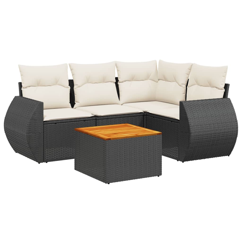 Set mobilier de grădină cu perne, 5 piese, negru, poliratan