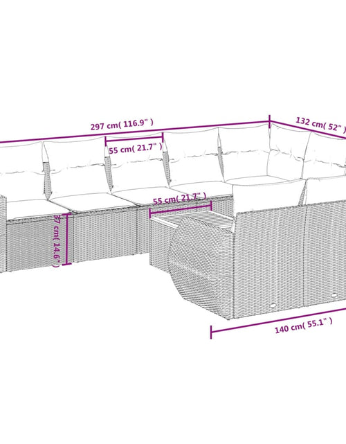 Încărcați imaginea în vizualizatorul Galerie, Set canapele de grădină, 9 piese, cu perne, bej, poliratan
