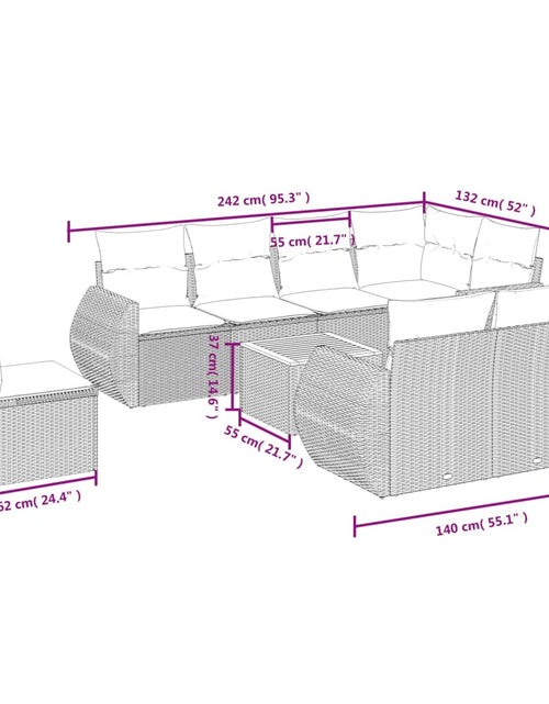 Загрузите изображение в средство просмотра галереи, Set canapele de grădină, 9 piese, cu perne, bej, poliratan
