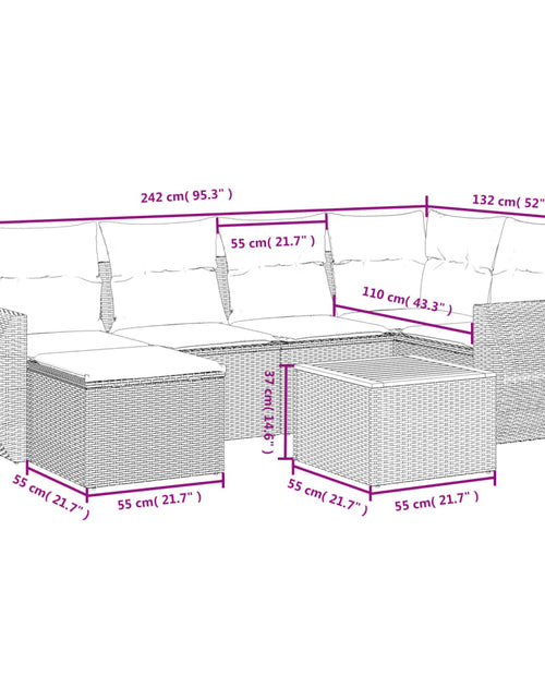 Încărcați imaginea în vizualizatorul Galerie, Set canapele de grădină, 7 piese, cu perne, bej, poliratan
