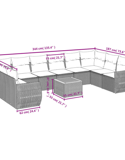 Încărcați imaginea în vizualizatorul Galerie, Set canapele de grădină cu perne, 11 piese, bej, poliratan
