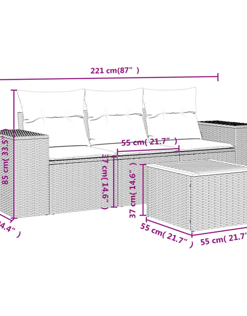 Încărcați imaginea în vizualizatorul Galerie, Set mobilier de grădină cu perne, 4 piese, negru, poliratan
