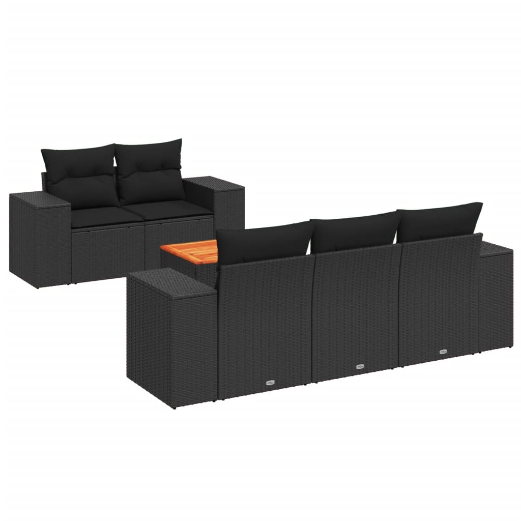 Set mobilier de grădină cu perne, 6 piese, negru, poliratan