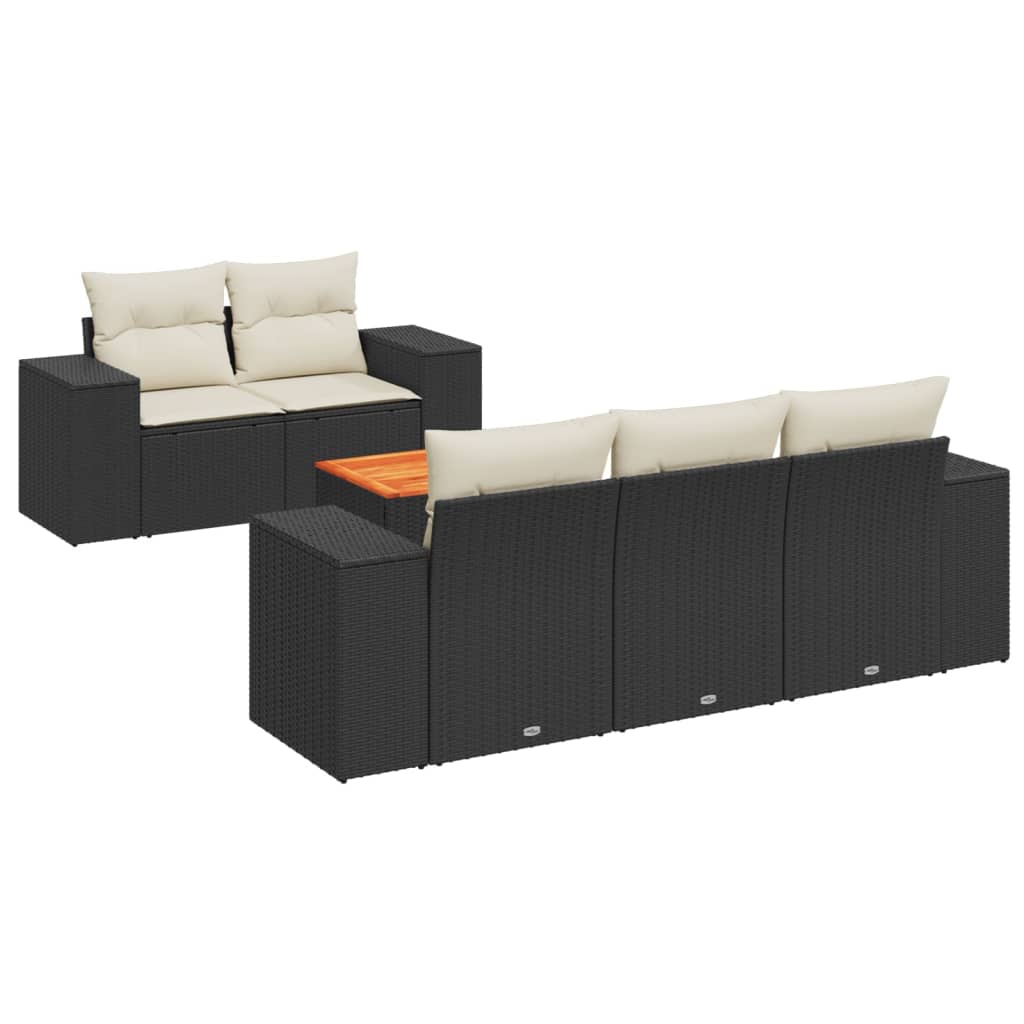 Set mobilier de grădină cu perne, 6 piese, negru, poliratan