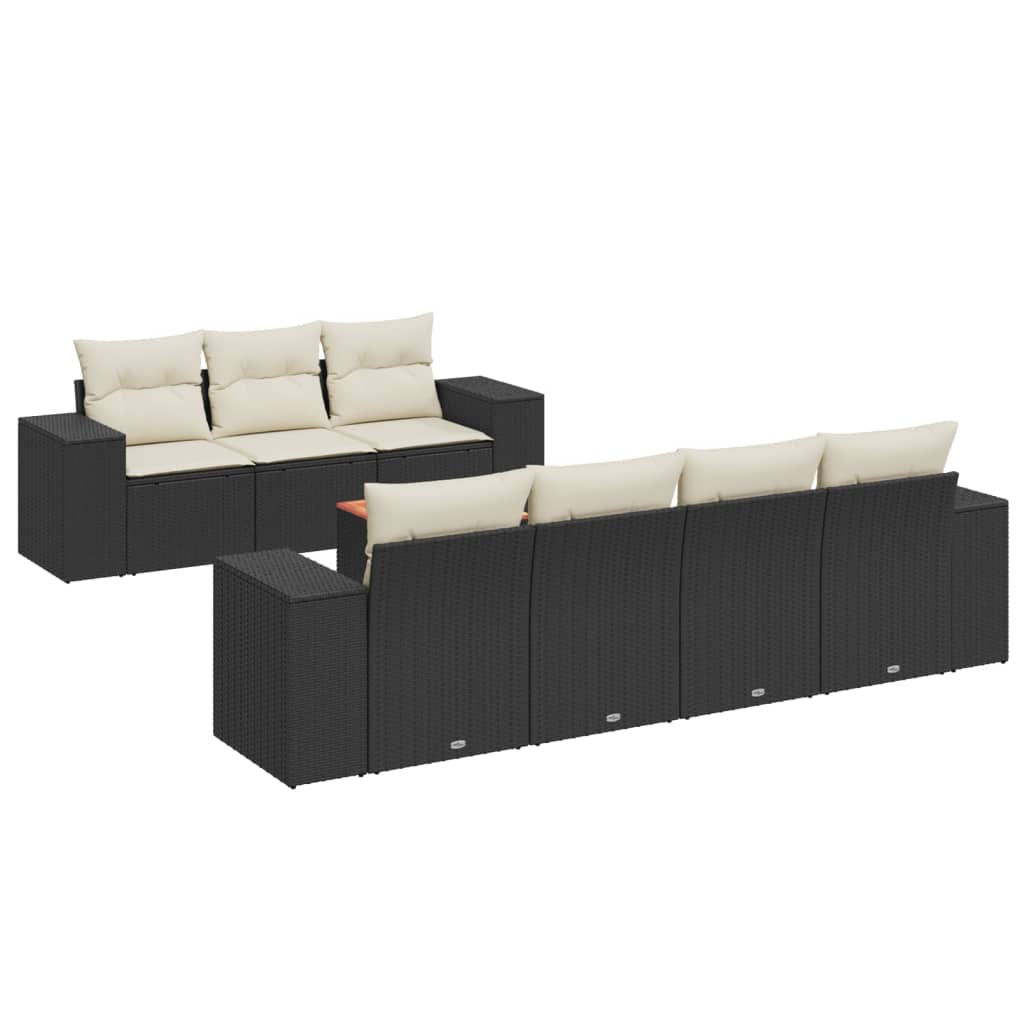 Set mobilier de grădină cu perne, 8 piese, negru, poliratan