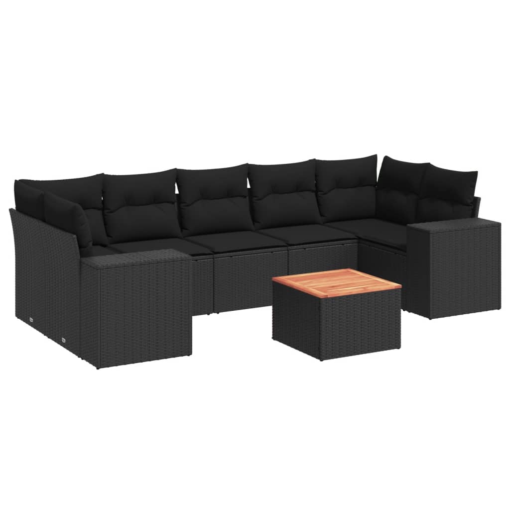 Set mobilier de grădină cu perne, 8 piese, negru, poliratan