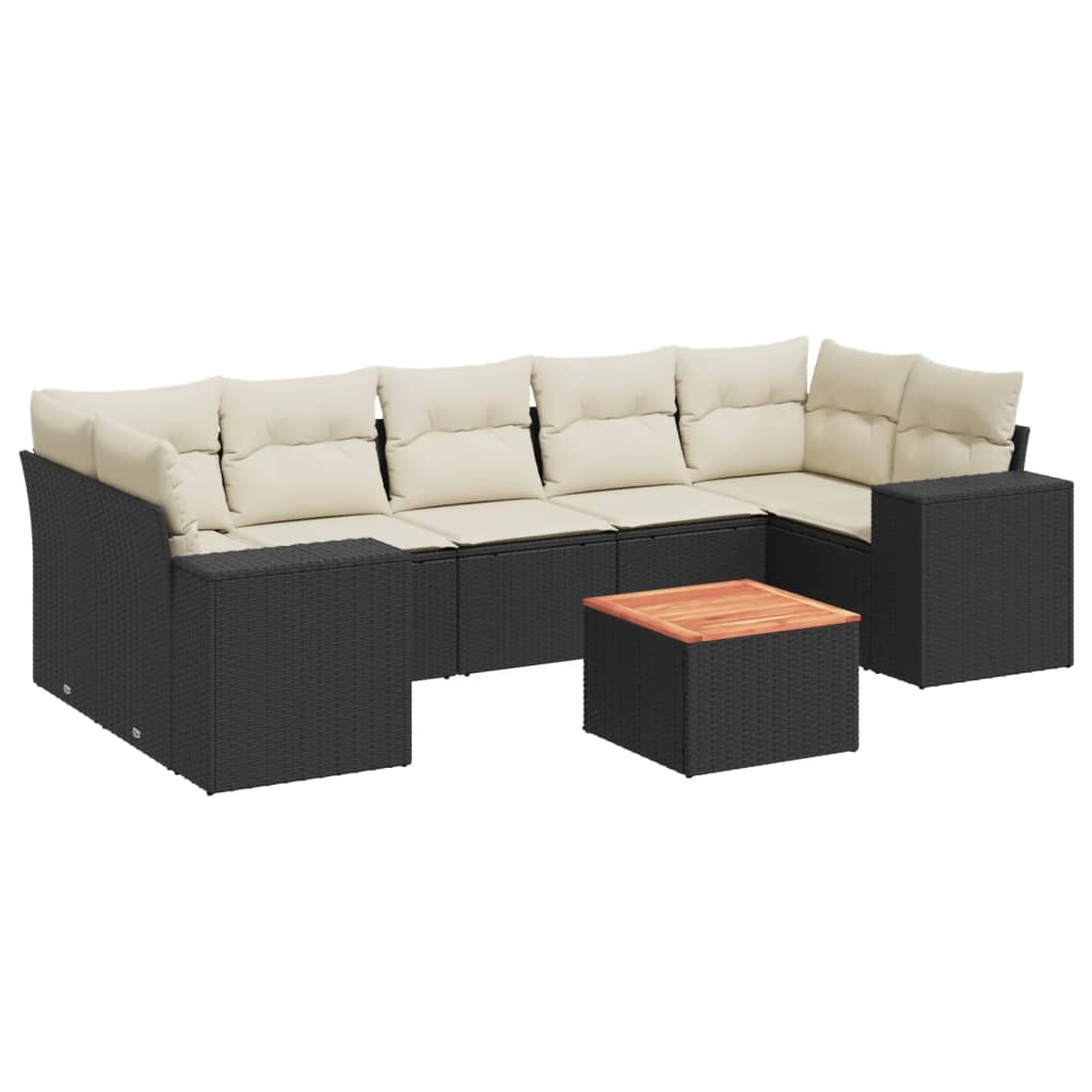 Set mobilier de grădină cu perne, 8 piese, negru, poliratan