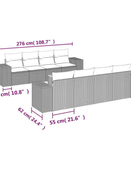 Încărcați imaginea în vizualizatorul Galerie, Set canapele de grădină, 9 piese, cu perne, gri, poliratan
