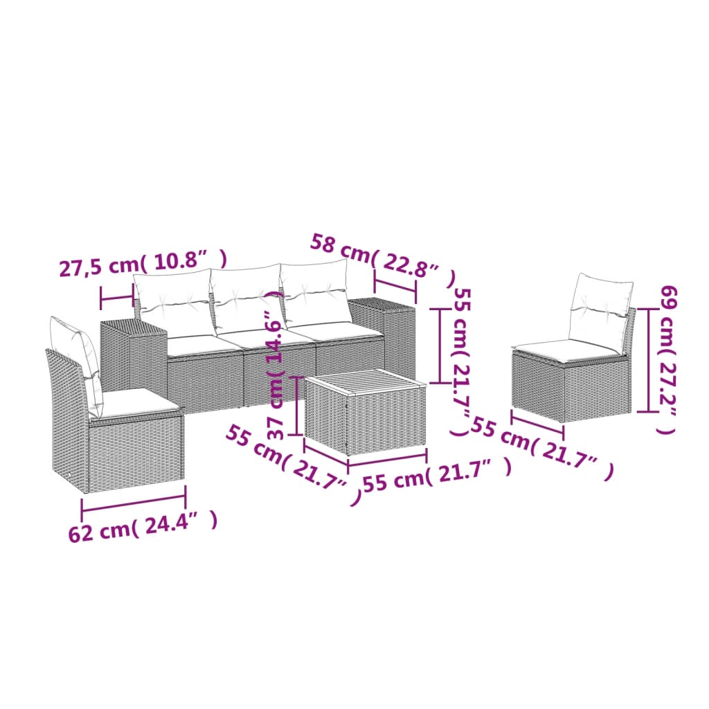 Set mobilier de grădină cu perne, 6 piese, negru, poliratan