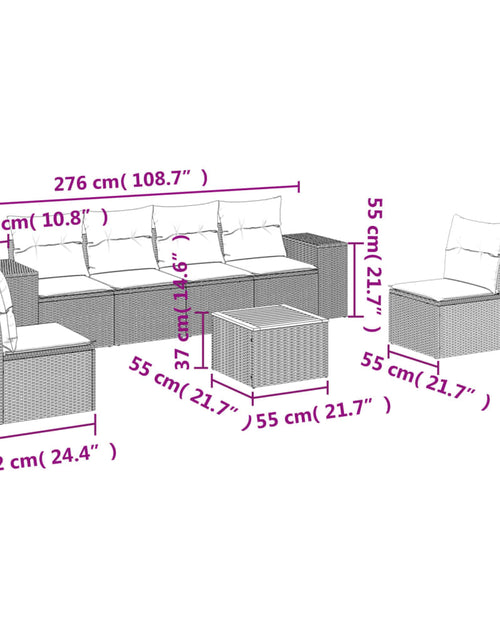 Încărcați imaginea în vizualizatorul Galerie, Set canapele de grădină, 7 piese, cu perne, gri, poliratan
