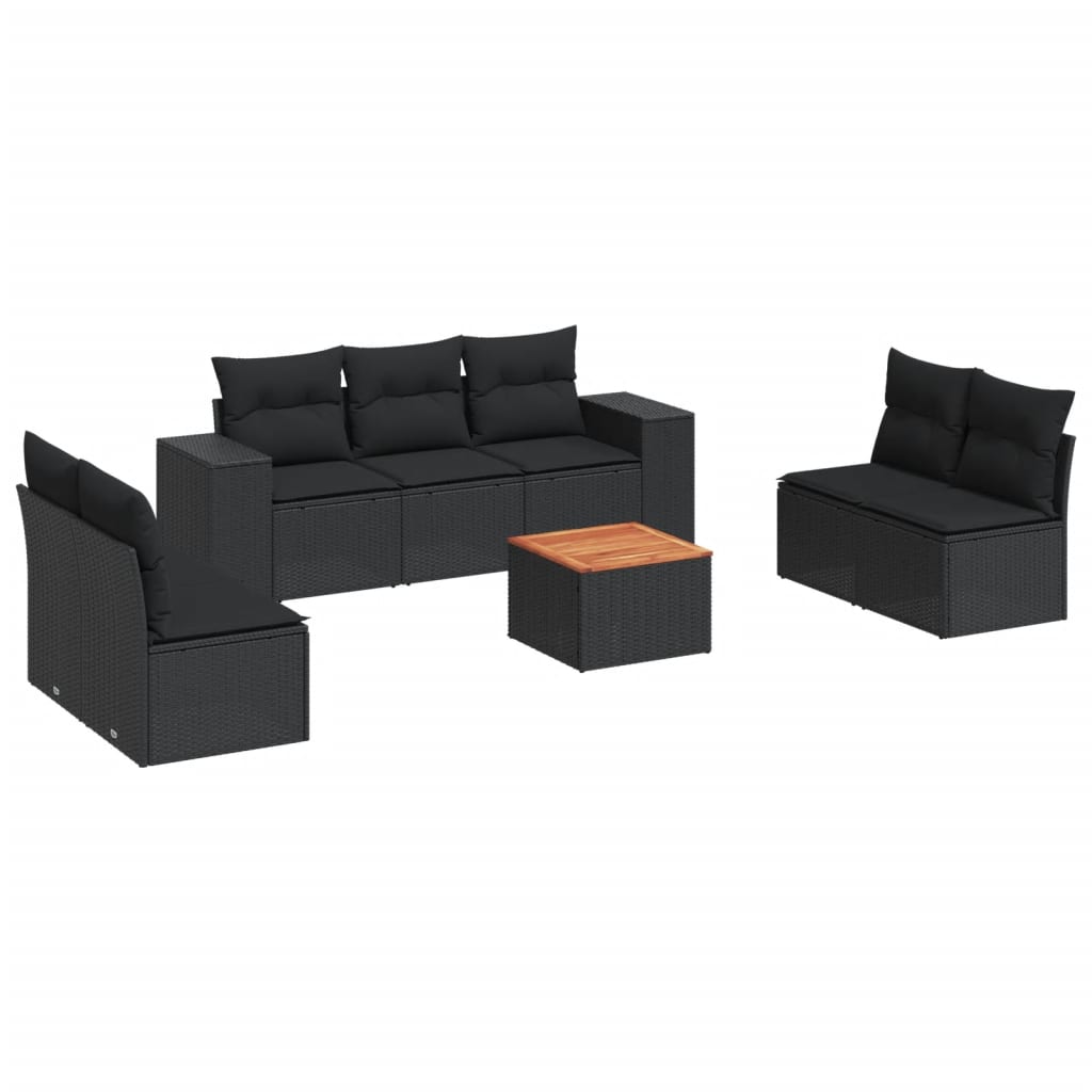 Set mobilier de grădină cu perne, 8 piese, negru, poliratan