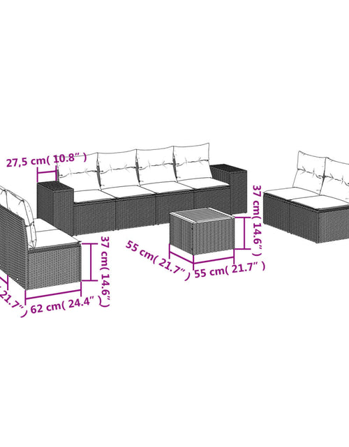 Încărcați imaginea în vizualizatorul Galerie, Set mobilier de grădină cu perne, 9 piese, negru, poliratan
