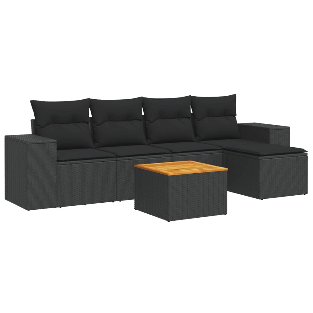 Set mobilier de grădină cu perne, 6 piese, negru, poliratan