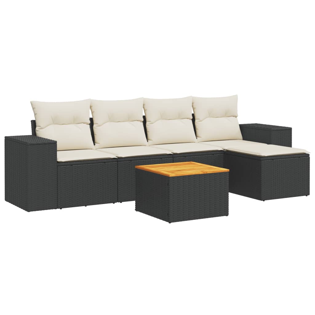 Set mobilier de grădină cu perne, 6 piese, negru, poliratan