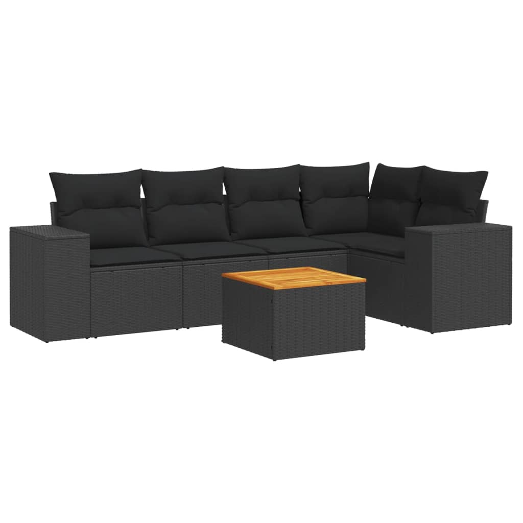 Set mobilier de grădină cu perne, 6 piese, negru, poliratan