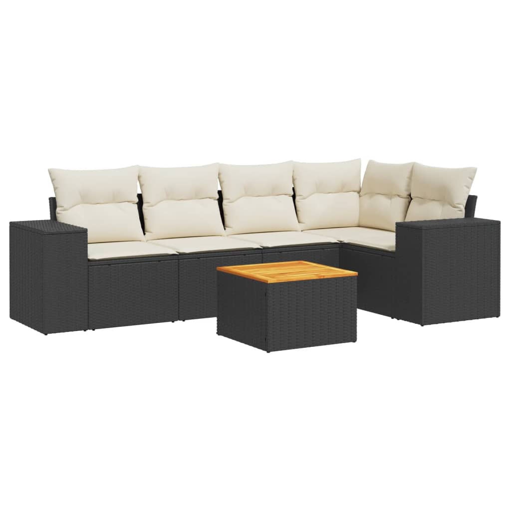 Set mobilier de grădină cu perne, 6 piese, negru, poliratan