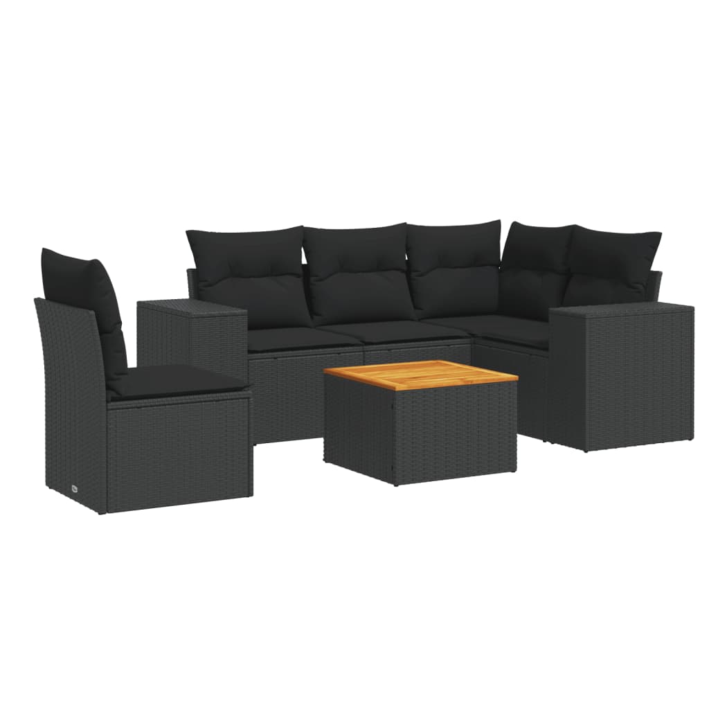 Set mobilier de grădină cu perne, 6 piese, negru, poliratan