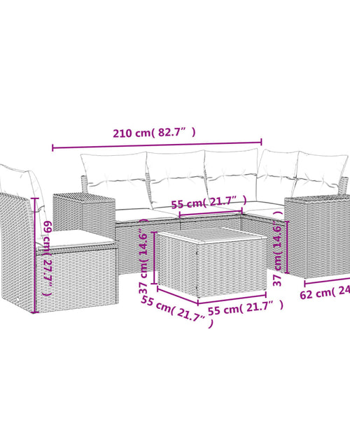 Încărcați imaginea în vizualizatorul Galerie, Set mobilier de grădină cu perne, 6 piese, negru, poliratan
