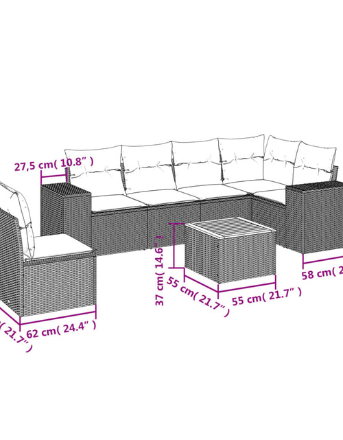 Încărcați imaginea în vizualizatorul Galerie, Set canapele de grădină, 7 piese, cu perne, bej, poliratan
