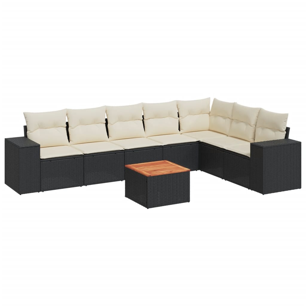 Set mobilier de grădină cu perne, 8 piese, negru, poliratan