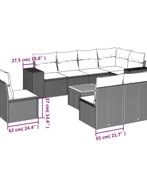 Încărcați imaginea în vizualizatorul Galerie, Set mobilier de grădină cu perne, 9 piese, negru, poliratan
