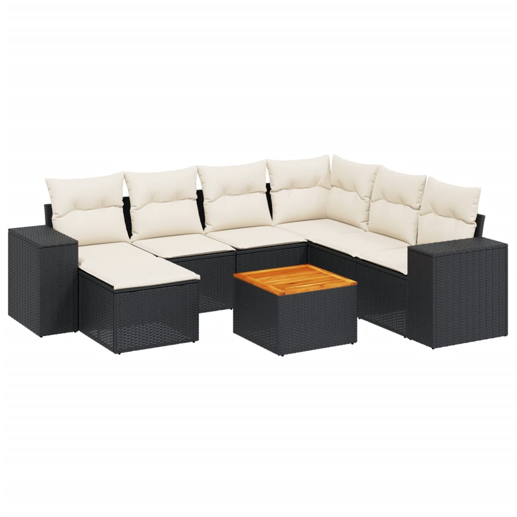 Set mobilier de grădină cu perne, 8 piese, negru, poliratan