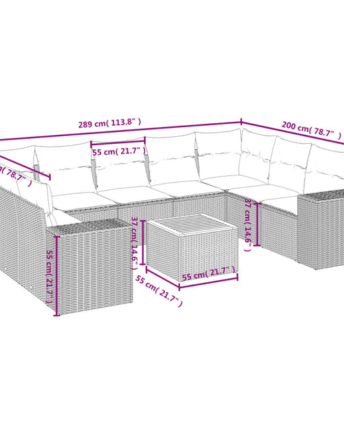 Încărcați imaginea în vizualizatorul Galerie, Set canapele de grădină cu perne, 10 piese, bej, poliratan
