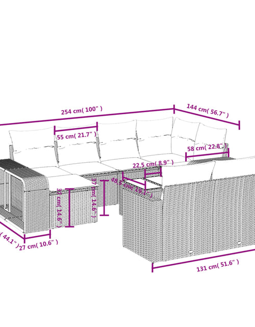 Încărcați imaginea în vizualizatorul Galerie, Set canapele de grădină cu perne, 11 piese, bej, poliratan
