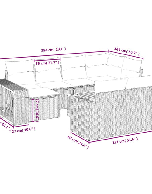 Încărcați imaginea în vizualizatorul Galerie, Set canapele de grădină cu perne, 11 piese, bej, poliratan
